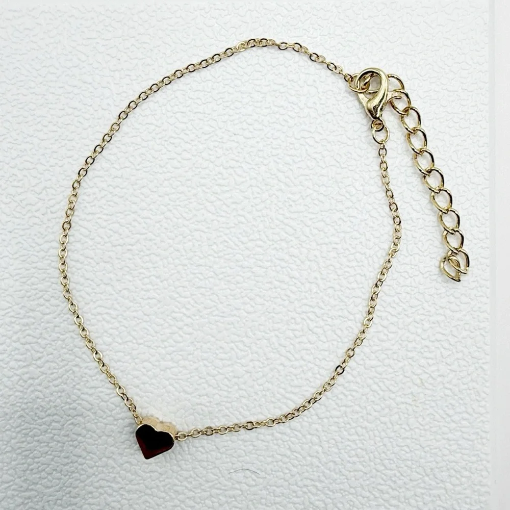 Gold Tone Heart Charm Anklet Bracelet – Adjustable Delicate Chain